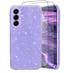 Coque pour Samsung Galaxy A56 5G/A36 5G Glitter, CaseLover Paillette Brillantes Coque avec 2 Pi&egrave;ces Protections d'&eacute;cran Mignon Silicone Shock-Absorption Sparkle Housse &Eacute;tui pour Galaxy A56/A36, Violet (CaseLover_Direct_Store, neuf)