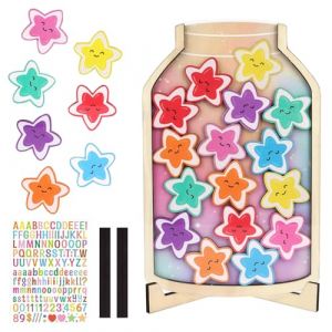 SUPRROW Tableau Recompense Enfant, Bocal de Recompense Enfant, Pots Tableau des recompenses Enfants avec 28 étoiles pour Bon comportement à l'école et en Famille Reward jar (jiesudianzi, neuf)