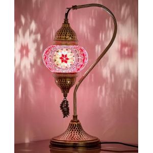 DEMMEX Lampe Turque Mosaïque – Faite à la Main en Turquie – Lampe de Table ou de Chevet Artisanale en Verre et Métal Martelé – Ambiance Orientale, Cadeau Décoratif Unique, 38 cm, Rose (DEMMEXUK, neuf)