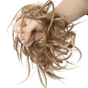 Postiche Chignon Postiche Queue de Cheval Ondul&eacute; - Extension Chouchou Chignon Cheveux Synth&eacute;tique Faux Chignon Chouchou Epais - Brun Clair & Blond Cendr&eacute; (Shiny Collection-88, neuf)