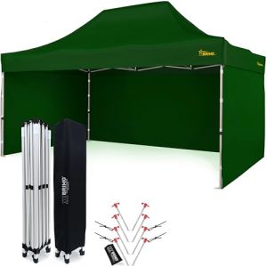 Economique Star Barnum 3x4,5 imperm&eacute;able, Toit 100% &eacute;tanche, 3 parois lat&eacute;rales, 8 goupilles d'ancrage, Housse de Protection Ente de Jardin, Paddock Tente Pliable Pliante (Vert) (BRIMO pavillon, neuf)