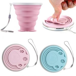 JEYORZY 2pc Gobelet Pliable, Gobelet Rétractable, Tasse en silicone pliable, Gobelets de voyage pliables avec couvercle hermétique, gobelets en silicone portables réutilisables pour camping, randonnée (Wacicy EU, neuf)