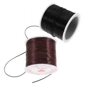 POPETPOP Fil &Eacute;lastique Plat 06 MM pour Extensions de Cheveux Fil de Silicone R&eacute;sistant pour Tresses et Perruques pour Bracelets Perl&eacute;s Lot de 2 Rouleaux Marron et Noir Coiffure et (Denneyas, neuf)