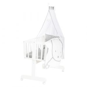 roba Berceau Complet Miffy® 40 x 90 cm - Literie Complète Incluse - avec Verrouillage en Position Fixe - Roues à Freins - Bois Laqué Blanc - Motif Lapin (Kidtini GmbH, neuf)