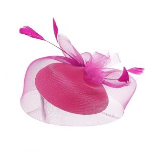 Bibi pour femme - Bandeau de f&ecirc;te de th&eacute; - Chapeau en maille - Plumes - Pour mariage, cocktail et &eacute;glise (rouge, taille unique) (JyeYCS, neuf)