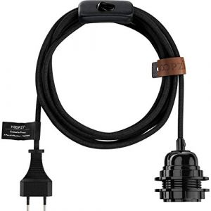 Hoopzi - Fil électrique en Tissu de 4,5M pour Éclairer Partout Chez Vous - Douille Ampoule E27 avec Interrupteur - Créez Votre Suspension Luminaire, Baladeuse, Lampe Suspendue - Bala Noir Coton (Hoopzi, neuf)