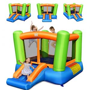 COSTWAY 2 en 1 Château Gonflable en Forme de Colonne avec Toboggan Large, Parc Gonflable Enfants avec Zone de Saut, Trampoline Intérieur Extérieur de 3-10 Ans, 250 x 197 x 143 cm (sans Gonfleur) (FDS GmbH, neuf)