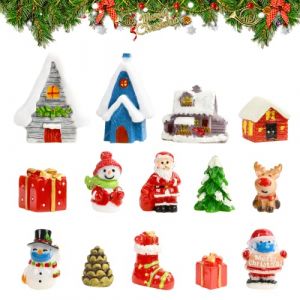 12 Pièces Noël Miniature Ornament Kits, Ornements Miniatures de Noël, Miniature en Résine Figurines, Bonhomme de Neige,Père Noël,Sapins de Noël, Figurine Père Noël pour Garden/Party/Noël Decor (Nanyiwangji, neuf)
