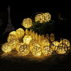 Couleur Rotin Billes Guirlande Lumineuse, Chickw1 No&euml;l & Party Guirlandes D&eacute;coration 20LEDs Lanternes Forme S&eacute;rie De Lampe 2.2m/2.5m Long Belle D&eacute;coration (Chaud Sepak Takraw Blanc) (chickwing, neuf)