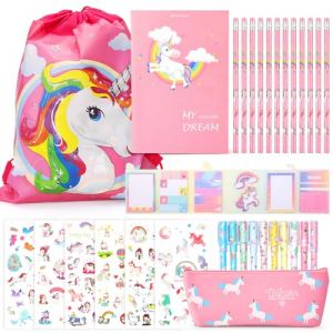 TOYESS Cadeau de Papeterie Licorne pour Fille 6 7 8 9 10 11 12 Ans, Ensemble de Jouets Licorne pour Filles, Trousse Scolaire et Carnet et Autocollants et Stylos Gel(32 pi&egrave;ces) (Egg Bonn, neuf)
