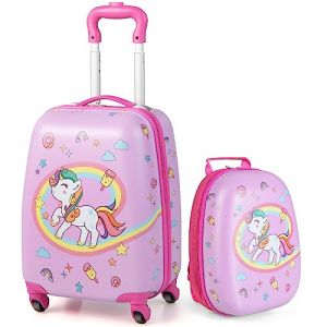 DREAMADE Valise Enfant 16" et Sac à Dos 12" avec Bandoulière Réglable Bagage à Main avec 4 Roues Universelles,Poignée Télescopique,Valise Portable Coloré Fille et Garçon(Licorne+Arc-en-Ciel) (DREAMADE, neuf)