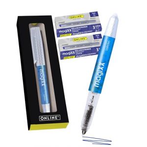 Online stylo roller effa&ccedil;able Bleu, stylo roller &agrave; cartouches d'encre bleue, grip ergonomique, 7x cartouches d'encre inluses, stylo effa&ccedil;able rechargeable, ideal pour enfants et pour l'&eacute;cole (Online Schreibger&auml;te, neuf)