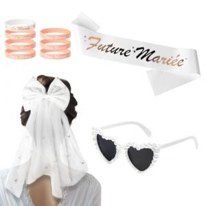Accessoires Evjf Voile de Enterrement de Vie de Jeune Fille Voile de Mariée Blanc Perle Cheveux Arc Lunettes de Soleil Coeur Echarpe Future Mariée Bracelet Mariée et Team Accessoire Pour Fiançailles (yituokejiyouxiangongsi, neuf)