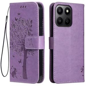Topme &Eacute;tui en Cuir pour Honor 400 Smart (4G/5G) / Honor X7d (6.77" inches), [ Coque Housse de T&eacute;l&eacute;phone Style Motif Chat Et Arbre] - Violet Clair (topme, neuf)