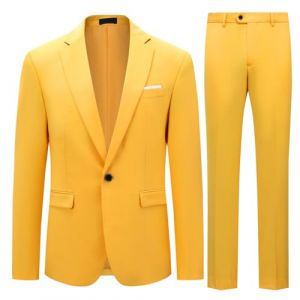 Costume Homme d'affaire en c&eacute;r&eacute;monie Mariage Veste et Pantalon Deux pi&egrave;ce Slim fit,Jaune,XL (Allthemen, neuf)