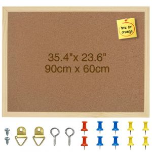 OWLKELA Tableau D'affichage en Li&egrave;ge 90x60, Tableau pour &Eacute;pingles, Tableau D'affichage en Li&egrave;ge - Mat&eacute;riel de Fixation Et &Eacute;pingles &agrave; Pression Inclus, Cadre en Bois (OWLKELA, neuf)