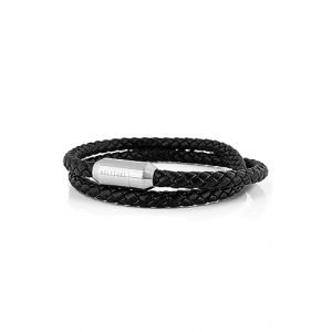 Akitsune Suprema Bracelet en Cuir magntique | Bijoux de Bras Femmes Hommes Acier Inoxydable Bracelet Double enroulement Argent - Noir 19,00 cm (Blackskies GmbH, neuf)