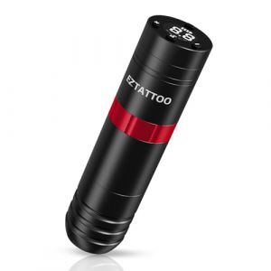 EZ Machine &agrave; Ecrire pour le Tatouage - Machine &agrave; Tatouer Sans Fil avec Batterie 1500mAh Alimentation pour les D&eacute;butants et les Artistes du Tatouage (Caster Rouge) (EZTATTOO, neuf)