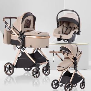 Lnhcrbs Poussette 3 en 1 avec Nacelle, Poussette de Voyage's Nacelle est Pliable, Trio Poign&eacute;e est R&eacute;glable, les Roues sont en Mat&eacute;riau PU, pour Enfant de la Naissance &agrave; 3 Ans-Kaki-Beige (Lnhcrbs, neuf)