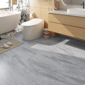FunStick Dalle PVC Adhesive Sol Cuisine Gris Marbre 30X60CM 5 Dalles Autocollant de Sol Auto-adhésif Carrelage Mural Adhesif Cuisine Gris Effet Pierre Revêtement de sol Salle de Bain Béton Imperméable (Livelynine Euro, neuf)