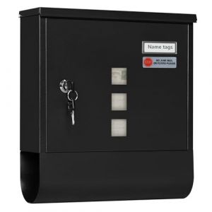 WOLTU Boîte aux Lettres, Boîte Postale avec Compartiment à Journaux, Fenêtres Transparentes, Porte-Nom, Verrouillable, avec 2 Clés, Moderne, Noir, 30,5x9x33,5 cm (WOLTU GmbH, neuf)
