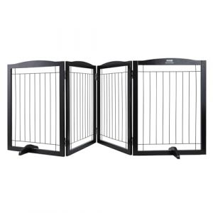 VEVOR Barrière de Sécurité pour Chiens 245x81,3 cm, Barrière d'Escalier Autoportant, 4 Panneaux Pliables pour Passages Larges et Étroits, Clôtures pour Animaux de Compagnie, pour Couloir, Marron (VEVOR Direct Store FR, neuf)