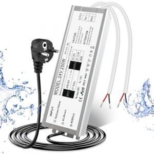 LightingWill Alimentation 24V 10,41A 250W IP67, Transformateur 220V 24V &Eacute;tanche avec Prise, Convertisseur AD 220V vers DC 24 Volts, Transfo pour Bandes, Lampes et Projecteurs (LighingWill, neuf)