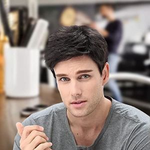 Sorandy Perruque Courte Boucl&eacute;e Noire pour Hommes | Perruque Synth&eacute;tique &eacute;l&eacute;gante R&eacute;sistante &agrave; la Chaleur pour Rendez-vous, F&ecirc;te Costum&eacute;e | Courte Noire pour Hommes, Boucl&eacute;e pour Halloween (Yanxite, neuf)