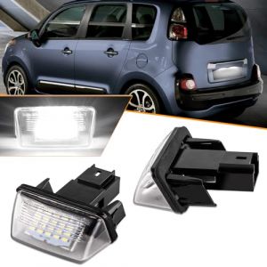 OZ-LAMPE Eclairage de Plaque Immatriculation Pour Citroen C3 C4 C5 II BERLINGO SAXO '00~ XSARA Peugeot 206 207 407 406 306 307 308 5008 Partner M59/B9/M49, 18 LED Feux de Plaque d’Immatriculation (gempro carparts, neuf)