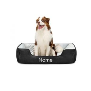 lionto Lit pour Chien 2-en-1 avec entrée Confortable, Couchage Douillet réversible pour Chiens et Chats, 110x80 cm, Coussin pour Chien en suédine Facile d'entretien, Noir/Gris (avec nom imprimé) (dibea, neuf)