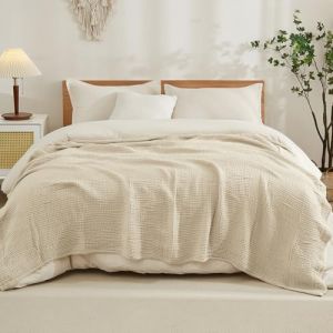 EMME Couverture en mousseline de coton, douce, l&eacute;g&egrave;re et respirante, couvre-lit en gaze pour toutes les saisons, King Size, 274 x 229 cm, marron clair (EMME Home, neuf)