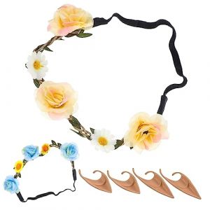 VINTORKY 2 Ensembles -tête à fleurs pour femme costume lutin femme déguisement lutin femme costume de lutin femme déguisement de lutin femme oreilles en latex bandeau femme émulsion (Wesidun, neuf)
