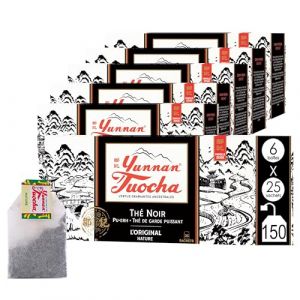Yunnan Tuocha &ndash; Th&eacute; Tuocha 100% Naturel - R&eacute;gule le Cholest&eacute;rol & Drainant &ndash; 150 Sachets (6x25)- 300g - Origine Yunnan Garantie(L'Original) (ZOUJI TUOCHA, neuf)