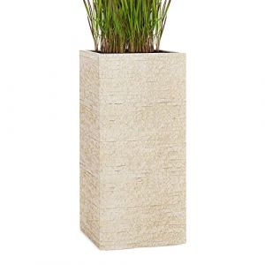 Pflanzwerk® Pot de Fleur Fibre de Verre Tower Antique Sable 60x28x28cm *Jardinière antigel* *Protection UV* *Qualité européenne* (Pflanzwerk Deutschland GmbH, neuf)