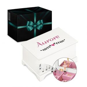 Maverton Boîte à Bijoux Musicale personnalisée avec ballerine - 17x11x9 Coffret à trésors avec impression pour petite fille - pour premier anniversaire - baptême - deco - Cœur (MURRANO, neuf)