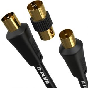 G-PLUG Câble d’Antenne TV 2m – Câble Coaxial Mâle-Mâle avec Connecteurs RF Plaqués Or – Transmission HD Ultra-Claire – Compatible Satellite, TNT, Décodeur, Amplificateur, Parabole (GINDAIRA LTD, neuf)