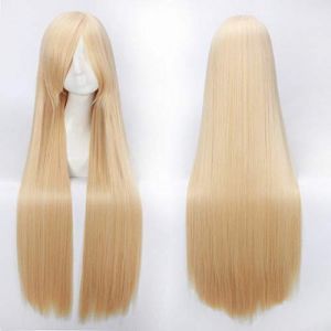 GHK Rose Net 100 cm Long Straight Anime Cosplay Perruque Costume Cheveux Synthétiques Bleu Orange Pourpre Gris Bleu Argent Blanc Femme Perruques + Bonnet Violet (good stuff A, neuf)