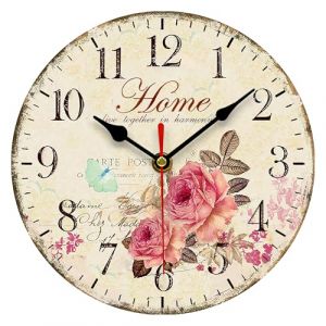 VIKMARI Horloge Murale Silencieuse de 20 cm sans Tic-Tac Fonctionnant &agrave; Pile avec Chiffres Arabes de Style Fleuri Art D&eacute;corative Suspendue Vintage pour Salon, Chambre &agrave; Coucher, Cuisine et Bureau (YOUTONG FR, neuf)