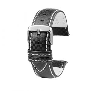 SinSed 18Mm 20Mm 21Mm 22Mm 23Mm 24Mm Hommes Femmes Couture Bracelet De Montre En Fiber De Carbone Bracelet En Cuir, Épingle en argent blanc, 22mm (SOGYECS, neuf)