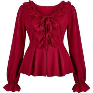 Josamogre Costume Chemise Medieval Femme Pirate Renaissance R&eacute;tro Victorien &Eacute;paule D&eacute;nud&eacute;e &Eacute;l&eacute;gante Sexy Top Vampire Vintage Vin Rouge XL (Josamogre Corset, neuf)