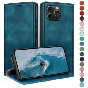 HUOUH Coque pour iPhone 13 Pro Max 6.7" avec RFID Blocage Etui à Rabat en Cuir de Premium,Fentes pour Cartes,Coques de Case,Cover à Rabat pour Apple 13 Pro Max Portefeuille Sarcelle (Marketing Enhance Shop, neuf)