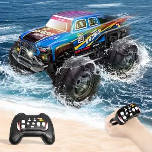 Charmofun Voiture Télécommandée Tout Terrain Amphibie, 4WD Monster Truck Télécommandé avec Lumières LED et 2 Piles, 2,4 GHz Voiture RC, RC Offroad Car 360° pour Les Enfants De 7 À 14 Ans (Blue) (Pulsepoint Market Kft., neuf)