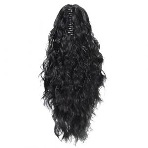 Extension de queue de cheval ondulée noire de 45,7 cm pour femme noire, avec pince à griffe, fibre synthétique résistante à la chaleur pour un aspect naturel et une utilisation facile (XIANYITRO, neuf)