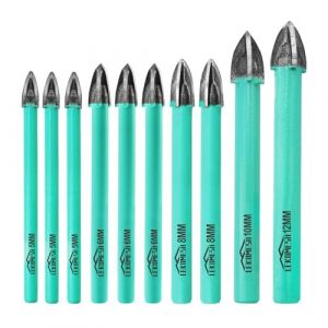 LEKOMESH Meche Carrelage Foret Carbure - 10 pi&egrave;ces 5 * 3/6 * 3/8 * 2/10/12mm Foret Carrelage, Meche Verre pour Bois Plastique Ma&ccedil;onnerie C&eacute;ramique B&eacute;ton Marbre, Tige Ronde (lekomesh, neuf)