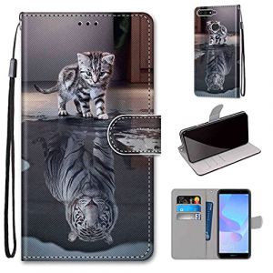 TOMYOU Coque pour Huawei Y6 2018, Housse en Cuir pour Honor 7A, Housse Etui à Rabat Premium en Cuir PU [Pochette de Portefeuille] [Fermeture Magnétique] pour Huawei Y6 2018 / Honor 7A (WGR Global Business, neuf)