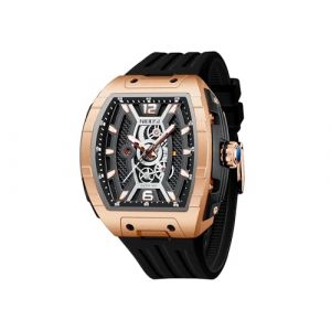 NIBOSI Montre-bracelet carr&eacute;e pour homme, &eacute;tanche, lumineuse, &agrave; quartz, analogique, bracelet en silicone (rose noir) (NIBOSI Watch Official Store UK, neuf)