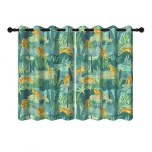 YONGFOTO 117x183cm Jungle Safari Rideaux occultants pour Chambre Vert For&ecirc;t Tropicale Humide Faune Animaux Plantes L&eacute;opard Rideaux de fen&ecirc;tre pour Chambre d'enfant, 2 Panneaux avec &oelig;illets (YongFoto Home, neuf)
