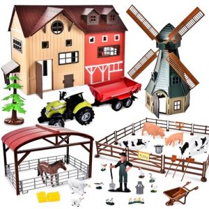 JONRRYIN Ferme Animaux Jouet Set, Animaux Chevaux Jouet Ferme 4 Ans, Mini Jouet Figurine Écurie Cheval Ensemble avec Moulin à Vent Maison, Camion, Jeux Cadeaux pour Garçons Filles Enfant 5 Ans (Davidboy Etrade Kft., neuf)