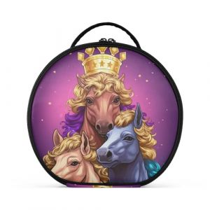 Doodle Art Roi Cheval Cr&eacute;ativit&eacute; Trousse Sac Cosm&eacute;tique Circulaire de Maquillage Pochette Sacs avec Cloisons Amovibles pour Voyage Filles (HULAHULA, neuf)
