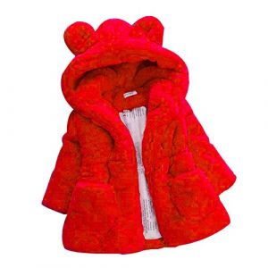 Uni-Wert Manteau Fille Fausse Fourrure Hiver Blouson &agrave; Capuche B&eacute;b&eacute; &Eacute;pais Chaud Veste Oreilles de Lapin Enfant Manteau (Skrsila, neuf)